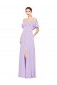 Ruffled Off the Shoulder Long Chiffon Bridesmaid Dress with Slit Bristol