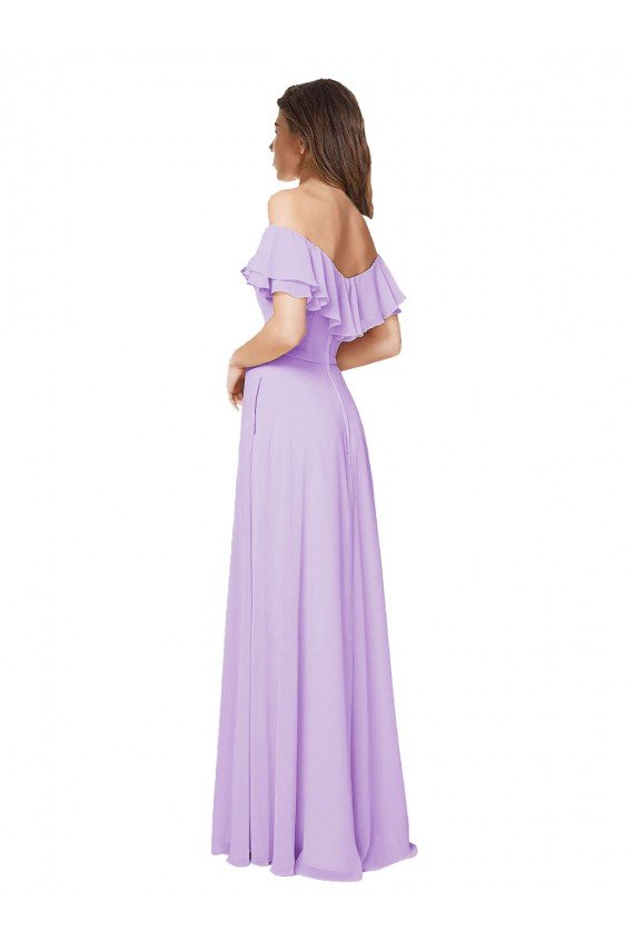 Ruffled Off the Shoulder Long Chiffon Bridesmaid Dress with Slit Bristol