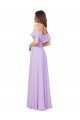 Ruffled Off the Shoulder Long Chiffon Bridesmaid Dress with Slit Bristol