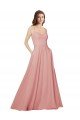 Open Back Wide Tie Band Long Chiffon Bridesmaid Dress with Pockets Bristol