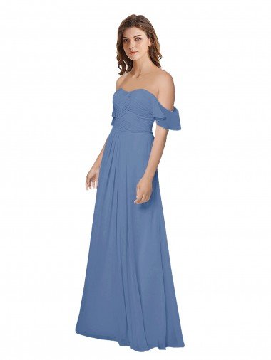 Flutter Sleeves Scoop Neck Off the Shoulder Long Chiffon Bridesmaid Dress Bristol