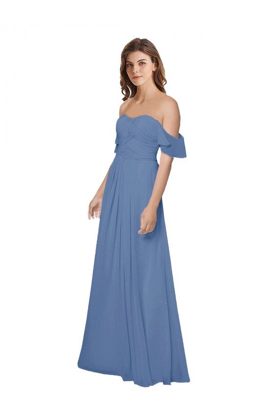 Flutter Sleeves Scoop Neck Off the Shoulder Long Chiffon Bridesmaid Dress Bristol