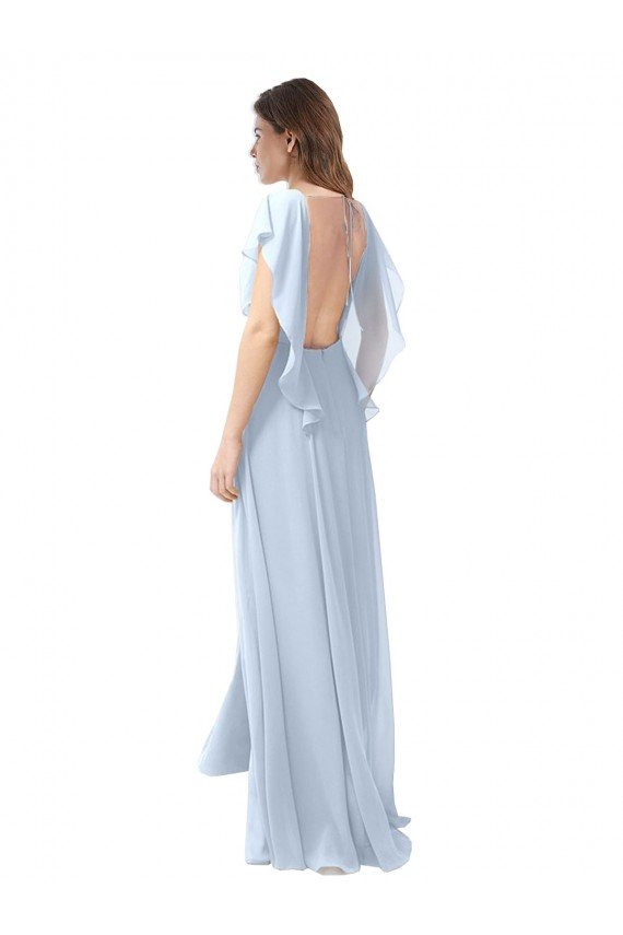 Flutter Sleeves Long Chiffon Bridesmaid Dress with Daring Open Back and Side Slit Bristol