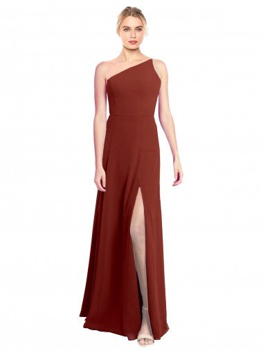 Fit and Flare One Shoulder Long Chiffon Bridesmaid Dress with High Slit Bristol