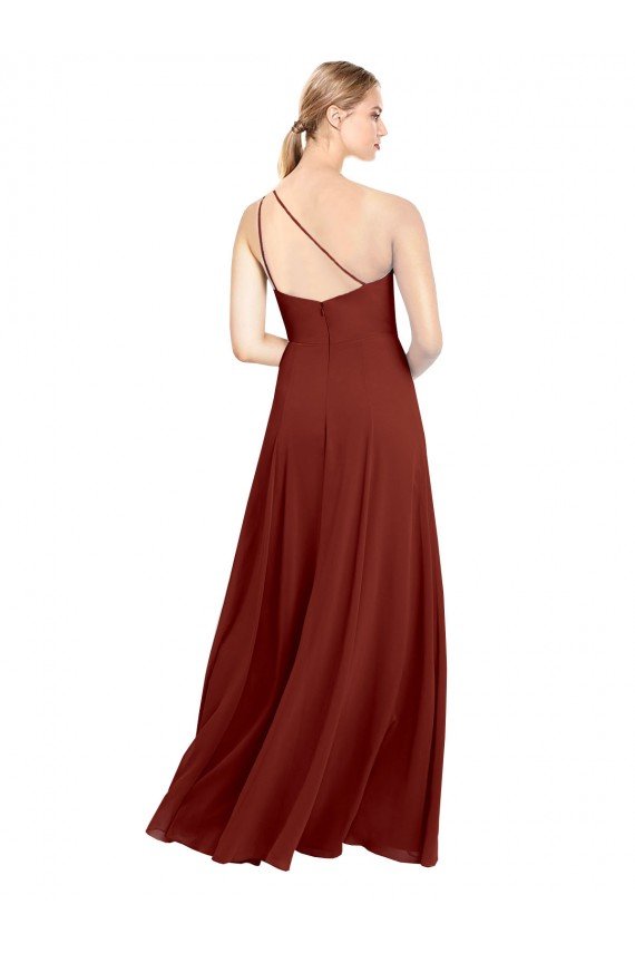 Fit and Flare One Shoulder Long Chiffon Bridesmaid Dress with High Slit Bristol