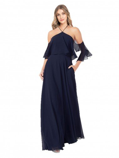Halter Neck Cold Shoulder Flutter Sleeves Bridesmaid Dress Bristol