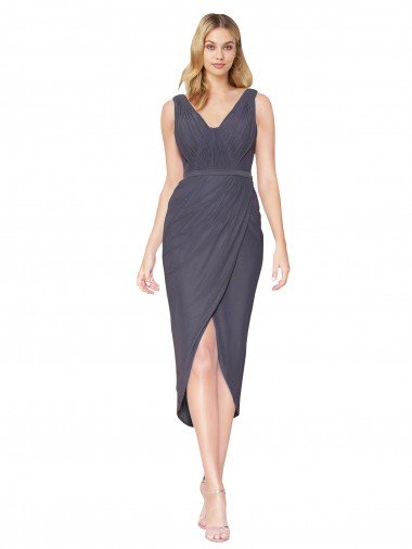 High Low V-Neck Chiffon Mermaid Wrap Bridesmaid Dress / Formal Prom Dress Bristol