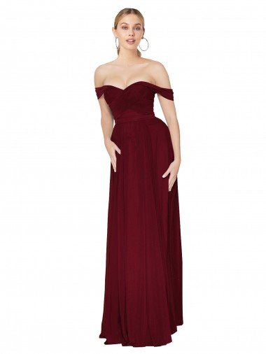 Shirred Sweetheat Neckline Off the Shoulder Long Chiffon Bridesmaid Dress / Formal Prom Dress Bristol