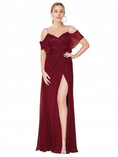Cold Shoulder Long Mermaid Chiffon Bridesmaid Dress / Formal Prom Dress with Straps Bristol