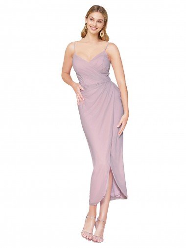 Short Knee Length Chiffon Wrap Bridesmaid Dress / Cocktail Prom Dress with Straps Bristol