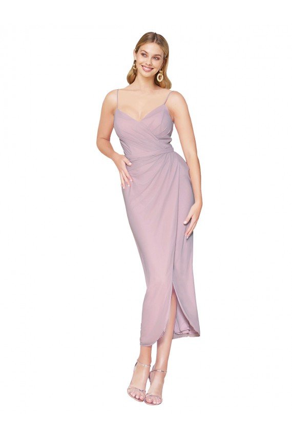 Short Knee Length Chiffon Wrap Bridesmaid Dress / Cocktail Prom Dress with Straps Bristol