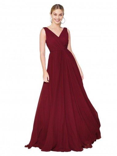 Draped A-Line V-Neck Floor Length Chiffon Bridesmaid Dress / Formal Prom Dress Bristol