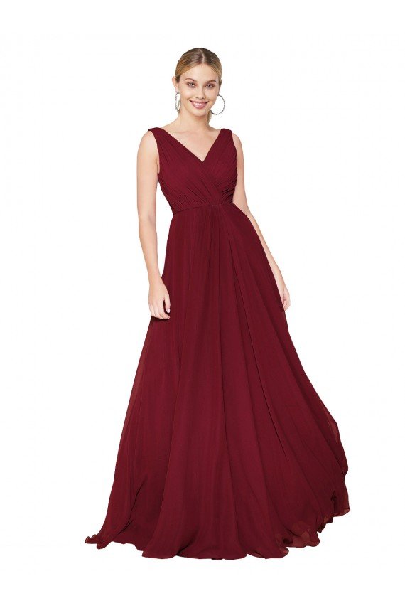 Draped A-Line V-Neck Floor Length Chiffon Bridesmaid Dress / Formal Prom Dress Bristol