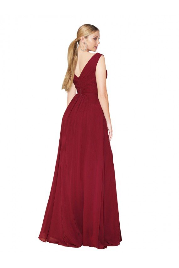 Draped Mermaid Long V-Neck Chiffon Bridesmaid Dress / Formal Prom Dress with High Slit Bristol