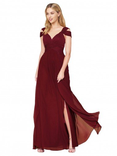 Off the Shoulder Long Chiffon Bridesmaid Dress / Formal Prom Dress with Side Slit Bristol