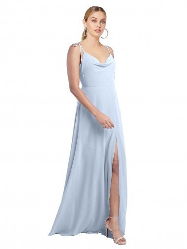 Draped Cowl Neck Tied Straps Long Chiffon Bridesmaid Dress with Slit Bristol