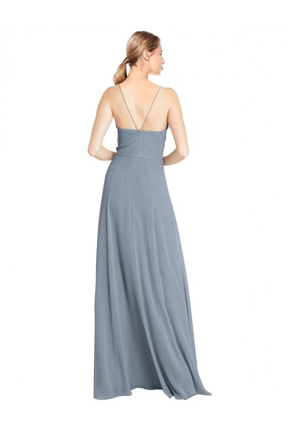 Spaghetti Straps V-Neckline Long Chiffon Bridesmaid Dress with High Slit Bristol