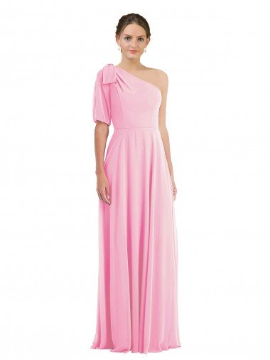 Bow One Shoulder Flounce Sleeve Maxi Bridesmaid Dress Bristol