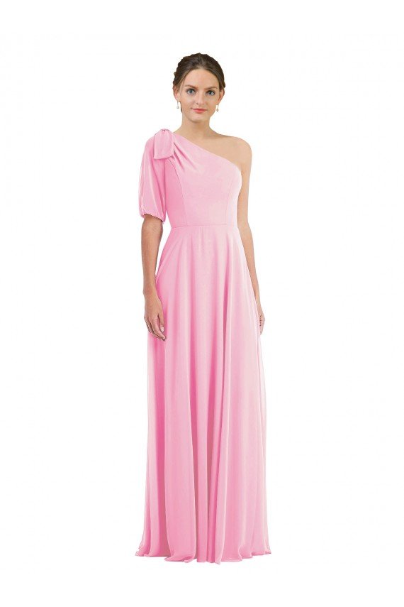Bow One Shoulder Flounce Sleeve Maxi Bridesmaid Dress Bristol
