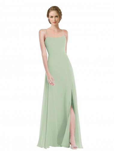 Scoop Neck Tie Strap Maxi Bridesmaid Dress with Front Slit Bristol