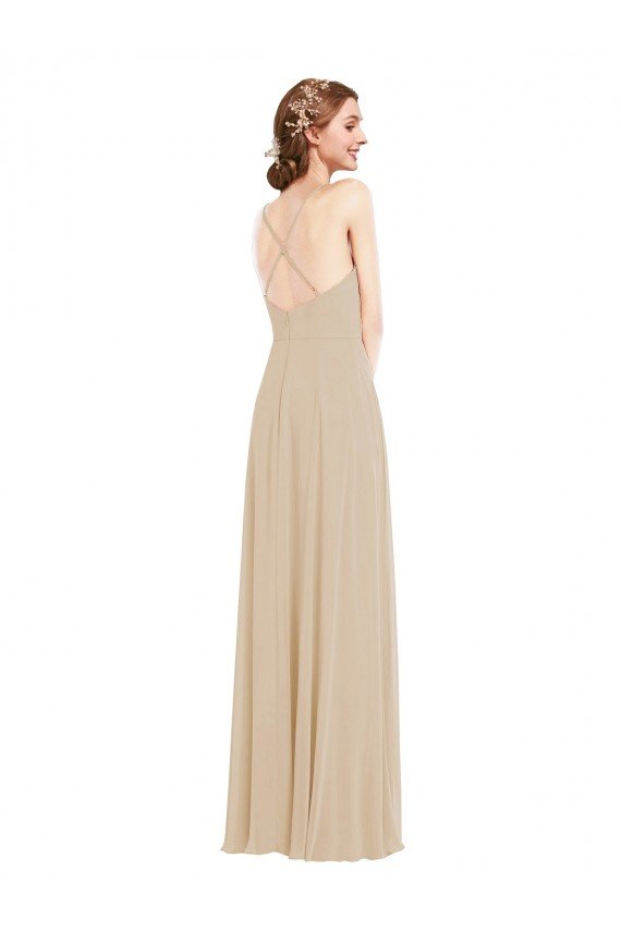 Faux Wrap Criss Cross Back Maxi Bridesmaid Dress with Front Slit Bristol