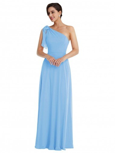 Draped One Shoulder Maxi Bridesmaid Dress with Scarf Bow Bristol