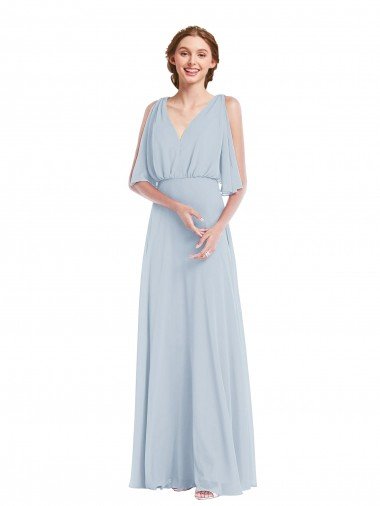 V-Neck Split Sleeves Blouson Bodice Maxi Bridesmaid Dress Bristol
