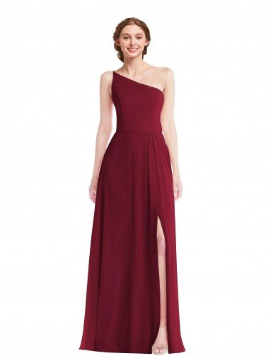 One Shoulder Chiffon Maxi Bridesmaid Dress with Shirred Front Slit Bristol