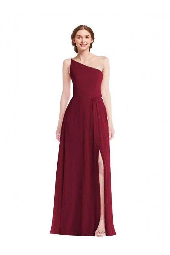 One Shoulder Chiffon Maxi Bridesmaid Dress with Shirred Front Slit Bristol