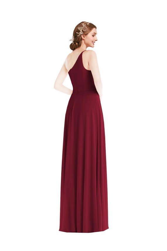 One Shoulder Chiffon Maxi Bridesmaid Dress with Shirred Front Slit Bristol