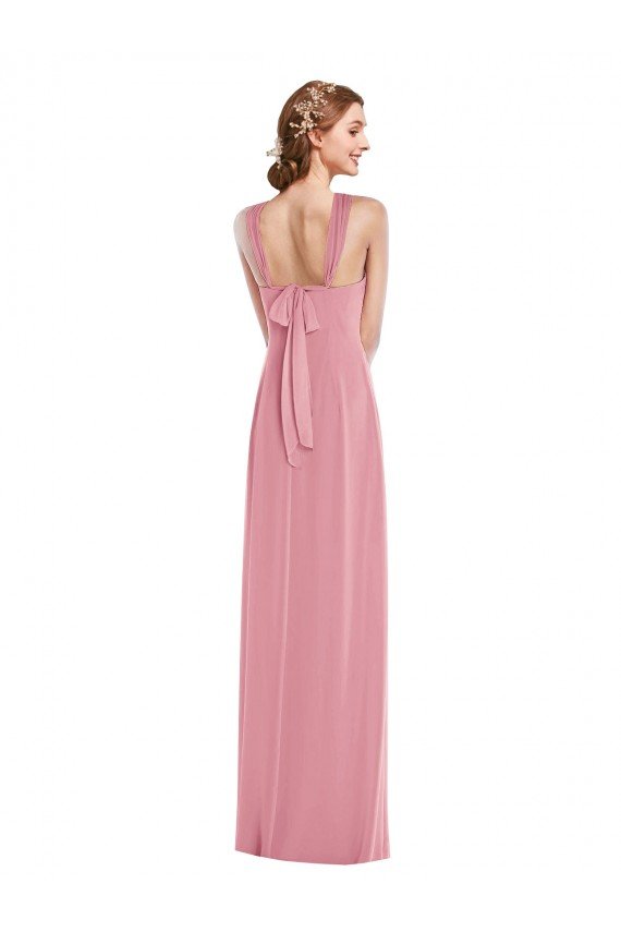 Draped Chiffon Grecian Column Bridesmaid Dress with Front Slit Bristol