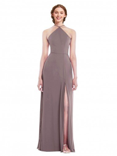 Diamond Halter Maxi Formal Bridesmaid Dress with Front Slit Bristol