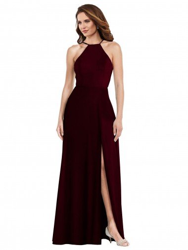 Halter Spaghetti Straps Maxi Bridesmaid Dress with Front Slit Bristol