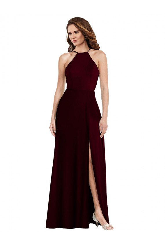 Halter Spaghetti Straps Maxi Bridesmaid Dress with Front Slit Bristol
