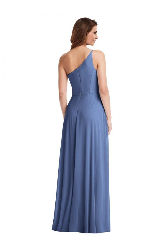 One Shoulder Full Length Maxi Formal Bridesmaid Dress with Flirty Slit Bristol