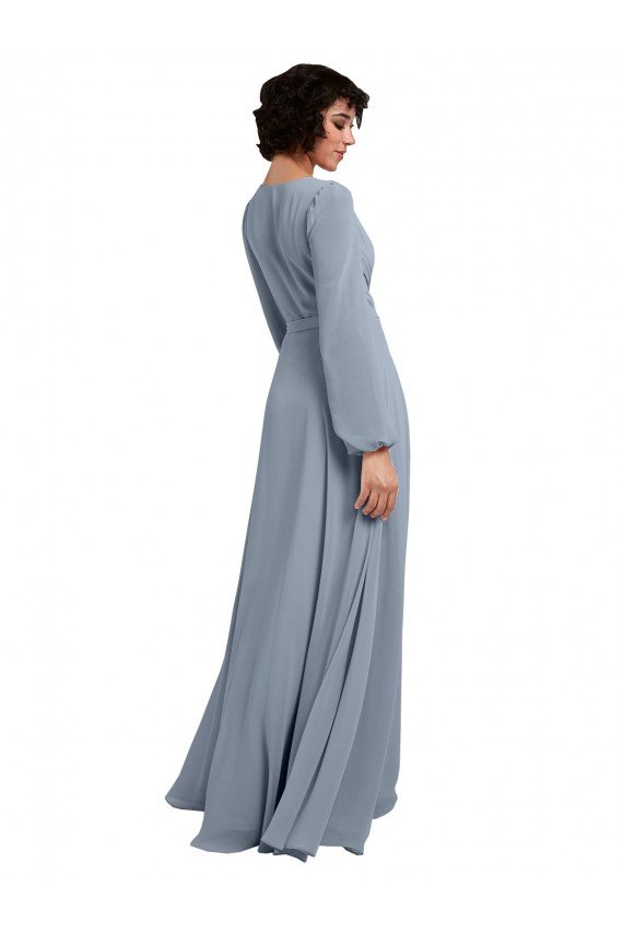 Wrap Style Long Sleeves Chiffon Bridesmaid Dress with Pleated Bodice Bristol