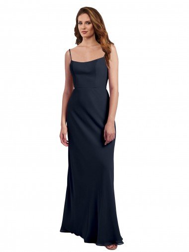 Scoop Neck Long Chiffon Open Back Bridesmaid Dress with Spaghetti Straps Bristol