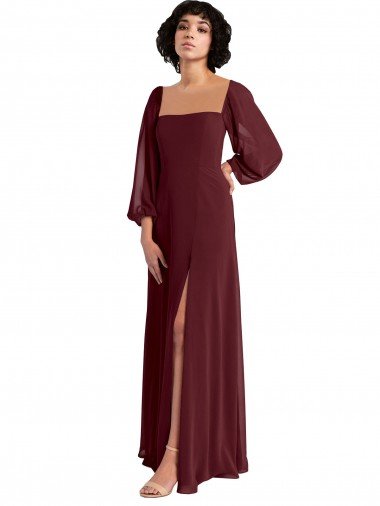 Sheer Long Sleeves Chiffon Bridesmaid Dress with High Slit Bristol