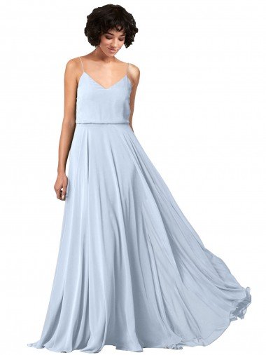 V-Neck Blouson Waist Long Chiffon Bridesmaid Dress with Straps Bristol