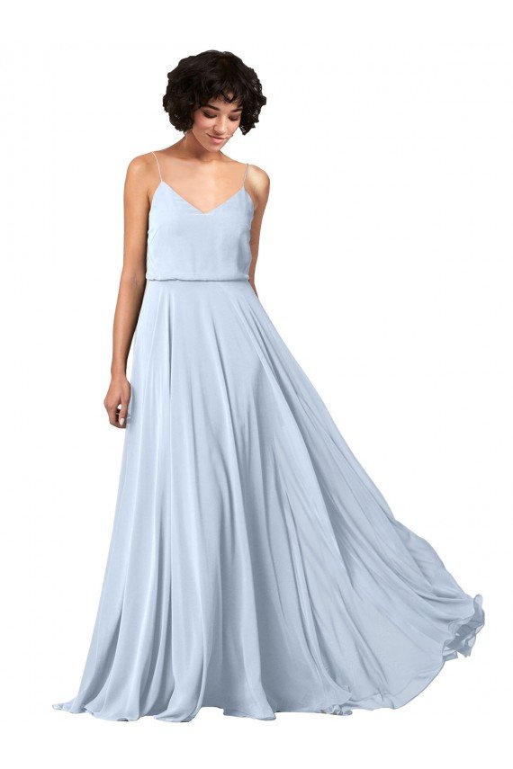 V-Neck Blouson Waist Long Chiffon Bridesmaid Dress with Straps Bristol