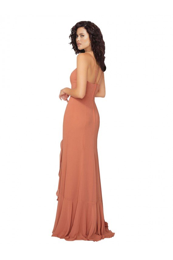 Chiffon Square Neck Bridesmaid Dress with Ruffled Skirt Slit Bristol