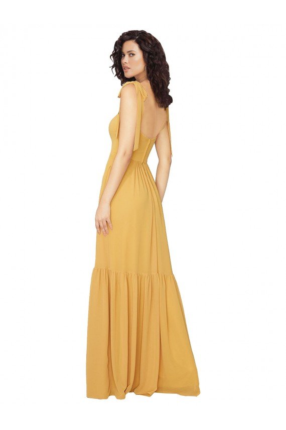 Tied Strap Square Neck Long Chiffon Bridesmaid Dress Bristol