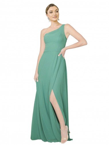 One Shoulder Asymmetric Chiffon Bridesmaid Dress with Pockets Bristol