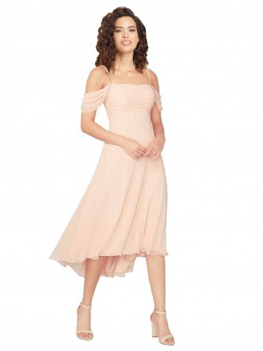 Cold Shoulder Midi Length Short Chiffon Bridesmaid Dress Bristol