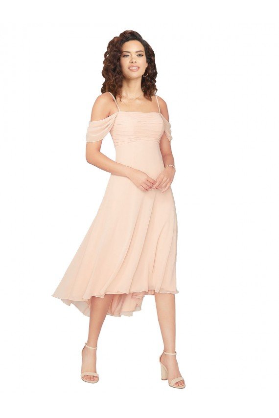 Cold Shoulder Midi Length Short Chiffon Bridesmaid Dress Bristol