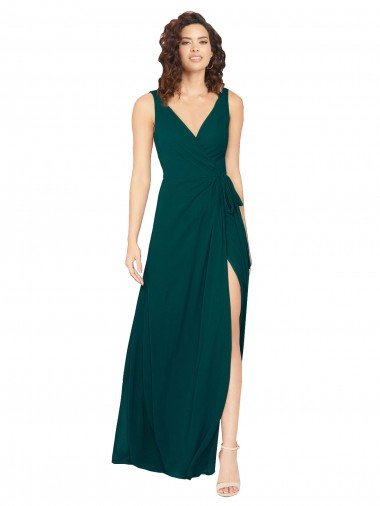V-Neck Chiffon Bridesmaid Dress with Front Skirt Slit Bristol