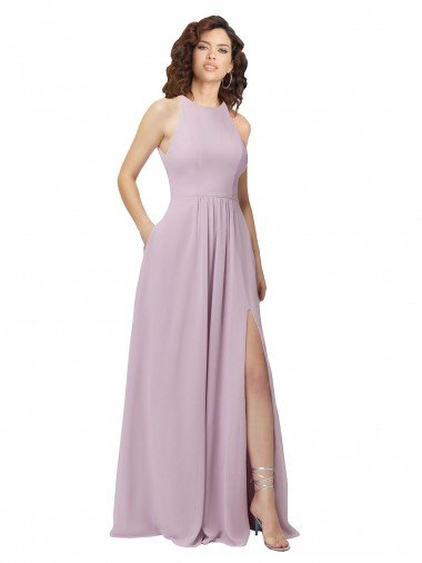 High-Halter Chiffon Bridesmaid Dress with Keyhole Cowl Back Bristol