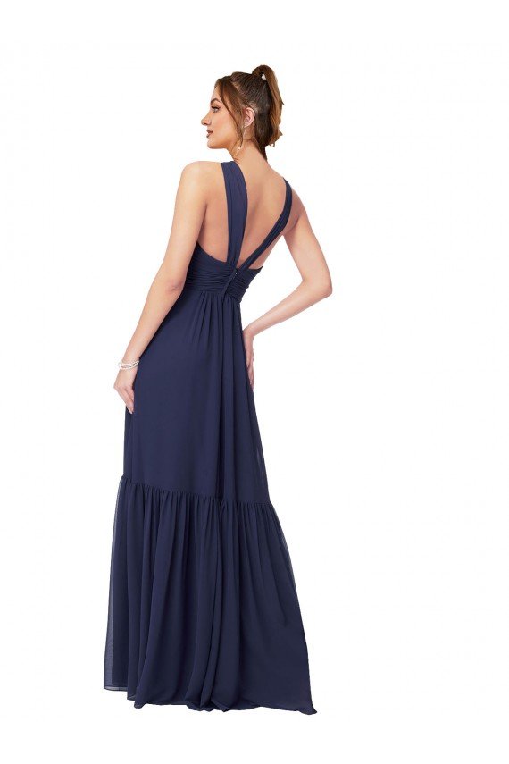 Floor Length Deep V-Neck Ruched Chiffon Long Bridesmaid Dress Bristol