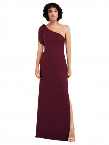 One Shoulder Chiffon Formal Bridesmaid Dress with Skirt Slit and Accent Strap Bristol