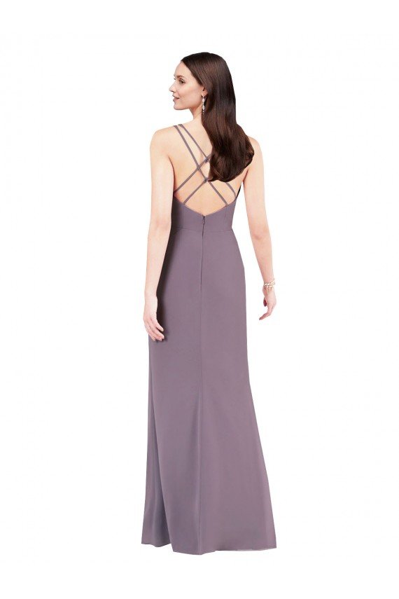 Simple Floor-Length Chiffon Formal Bridesmaid Dress with Criss-Cross Back Bristol